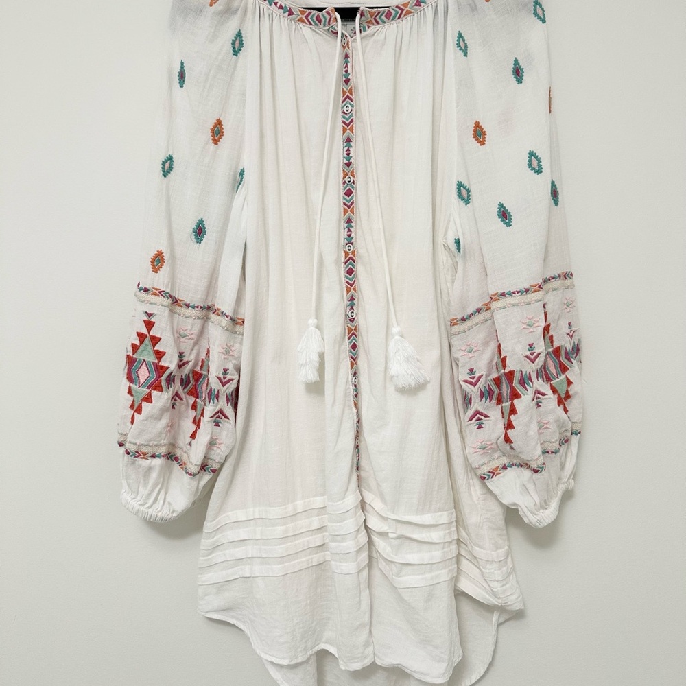 Sundance White Dress Tunic with Colorful Geometric Tribal Embroidery Boho Large - Picture 12 of 13